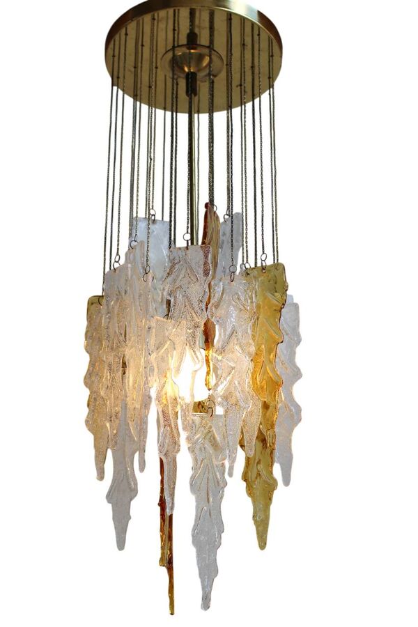 Plafonnier vintage en verre de Murano bicolore par Carlo Nason pour Mazzega, années 1970