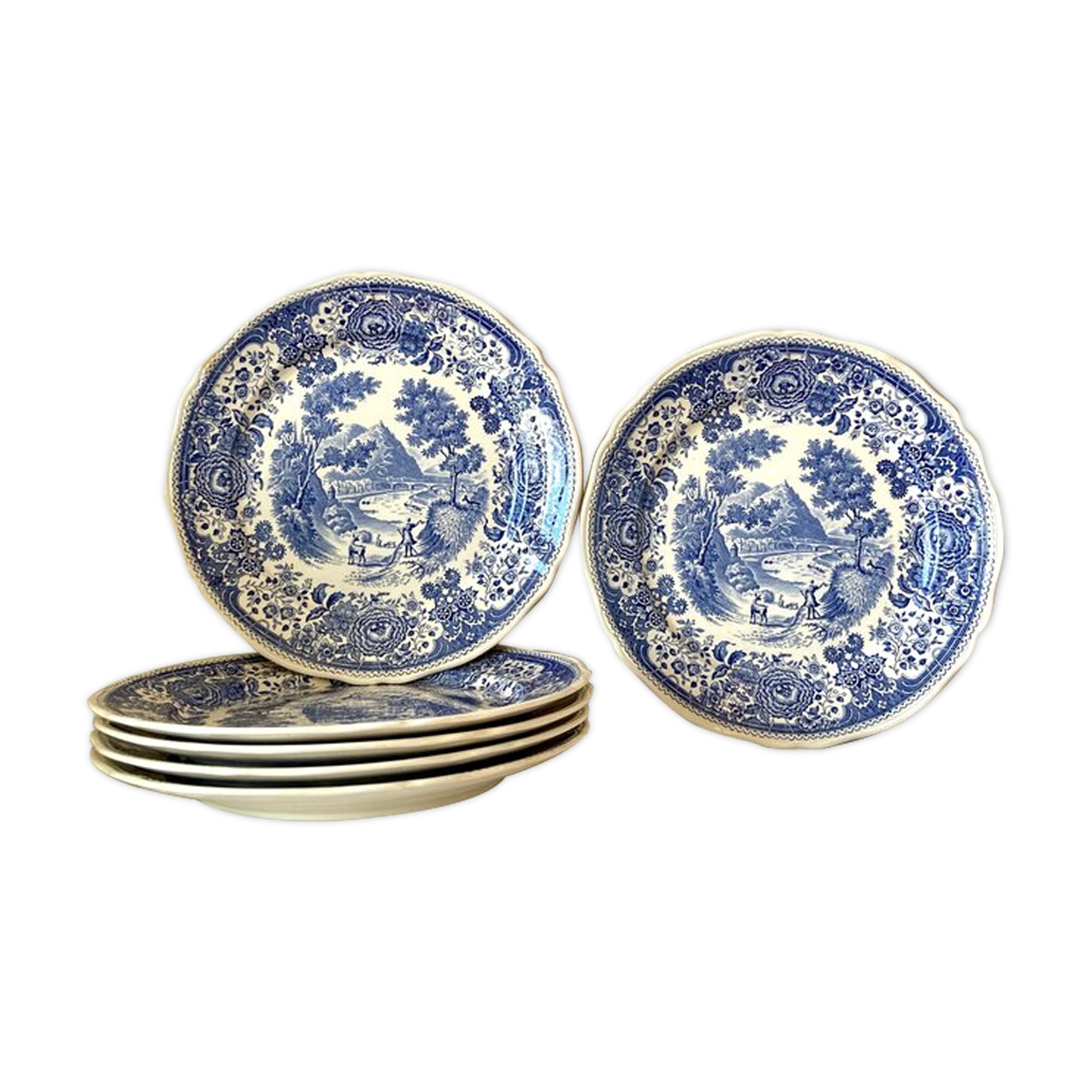 6 Villeroy & Boch plates in blue porcelain, Burgenland service