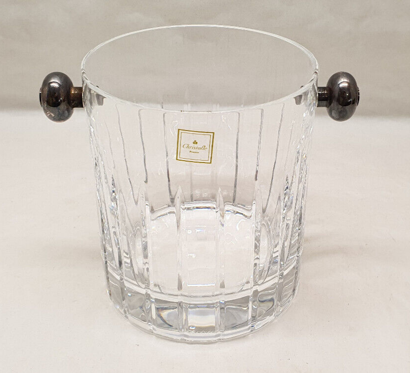 Cristofle iriana crystal ice bucket and two silver handles