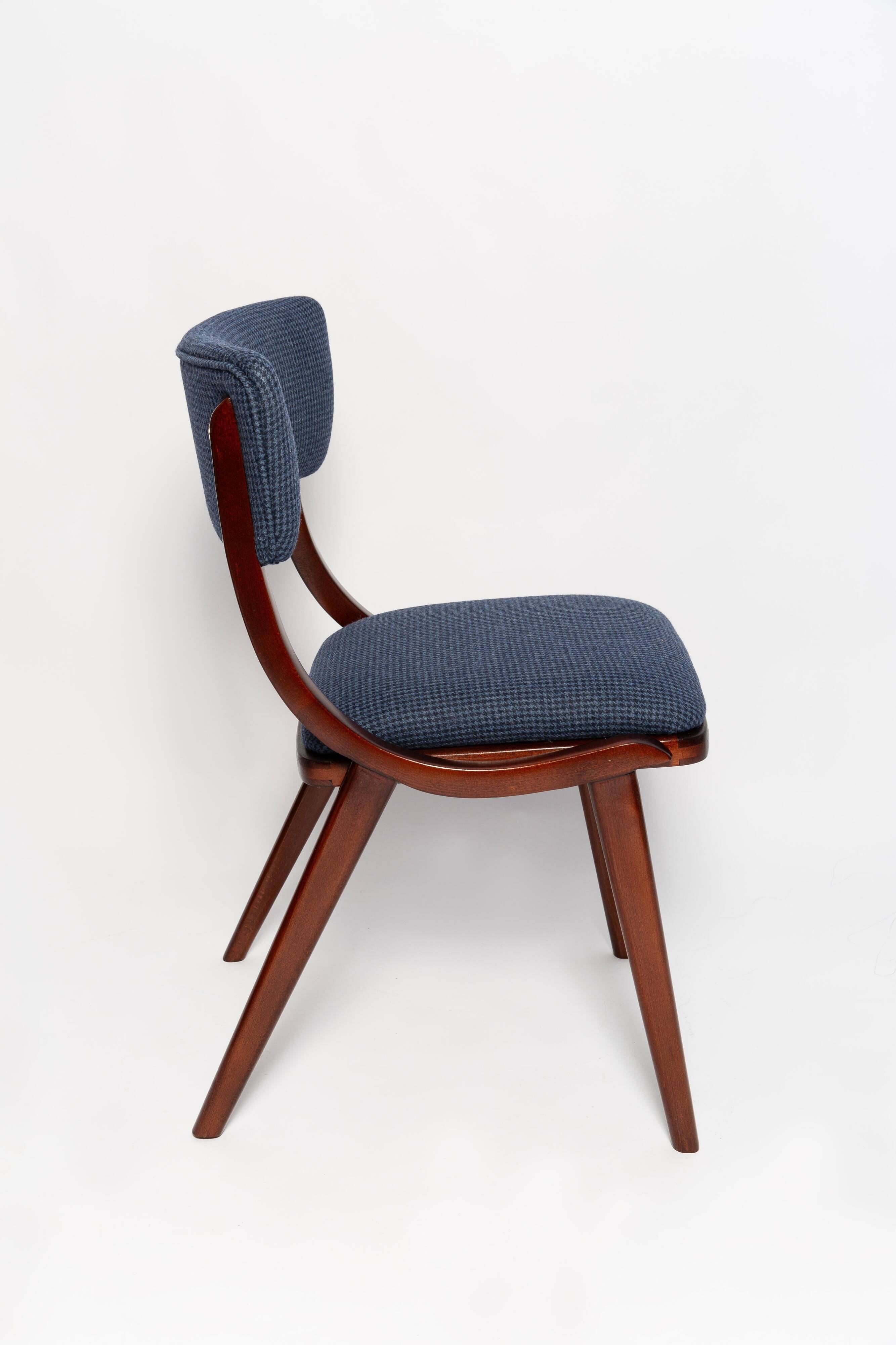Bumerang Chair Mid-Century Modern, Navy Check Wool, Poland, 1960s