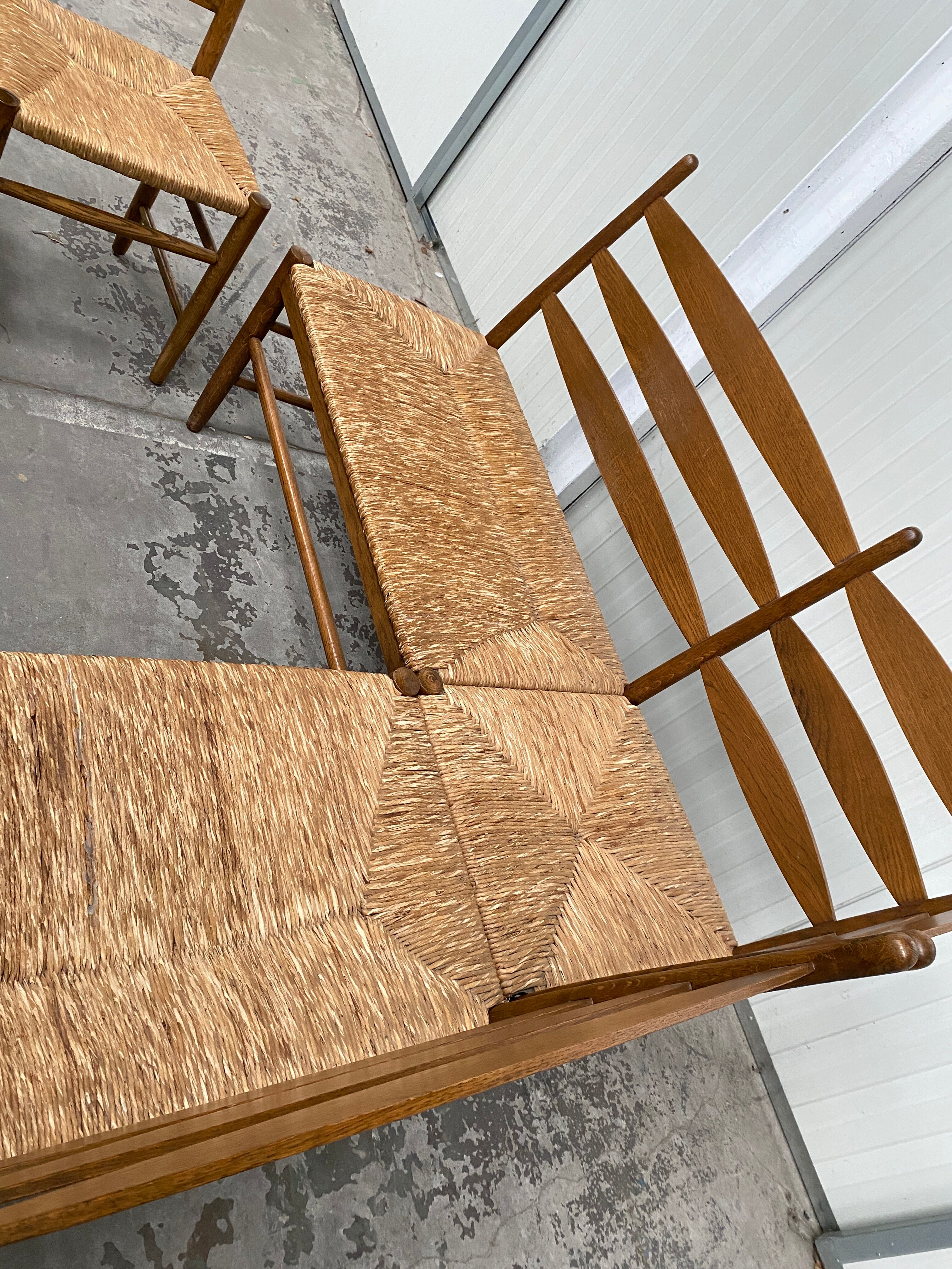 Oak and wicker dining set, 1960s