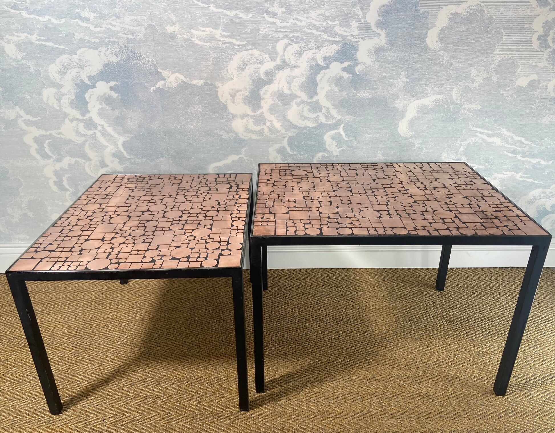Nested copper tables by Herbert Hirche for Rosenthal, Germany, 1970s.