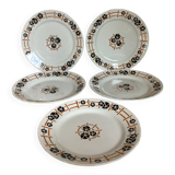 Cinq anciennes assiettes plates faïence année 30 modèle nymphéas