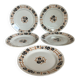 Five old flat earthenware plates from the 1930s, water lilies model