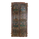 Indian door hand painted with bird and floral patterns, 2 leaves, fixing with 2 rings