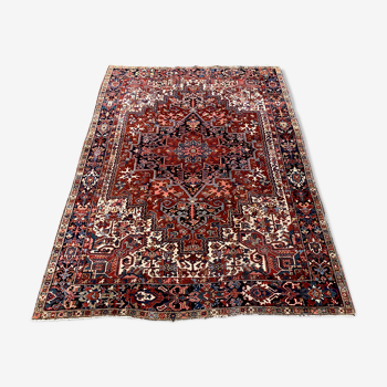 Antique heriz rug 353x263 cm wool oriental hand made carpet red, brown, blue