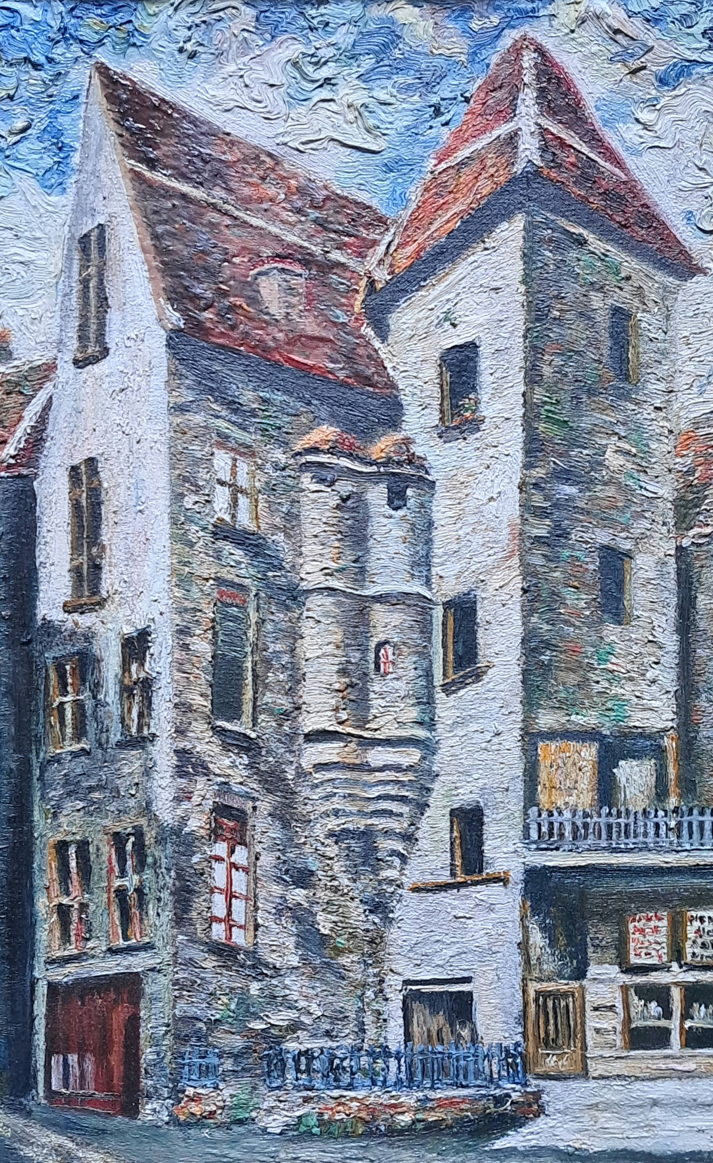 Impressionist painting signed oil on canvas hôtel vassal sarlat 19th c.