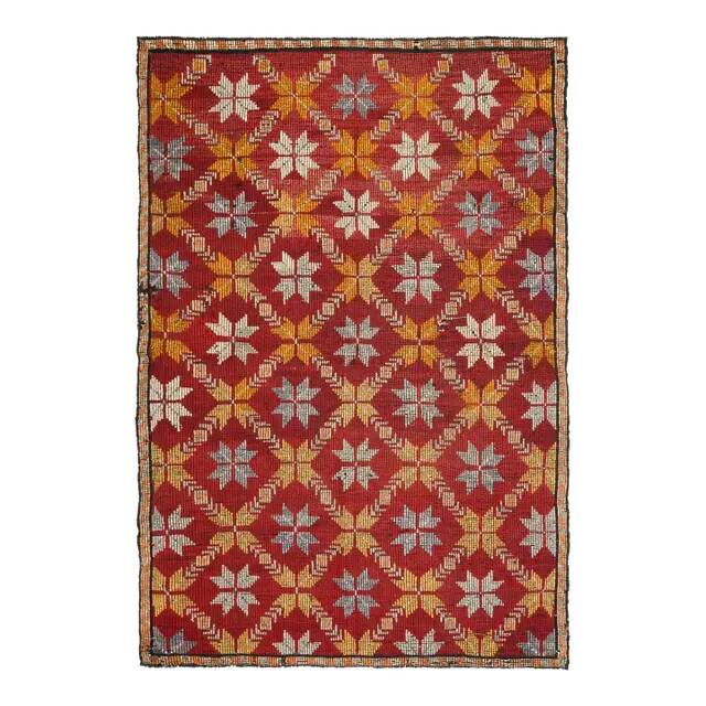 1970s Vintage Turkish Hand-Knotted Wool Cotton Red Area Rug 188x277