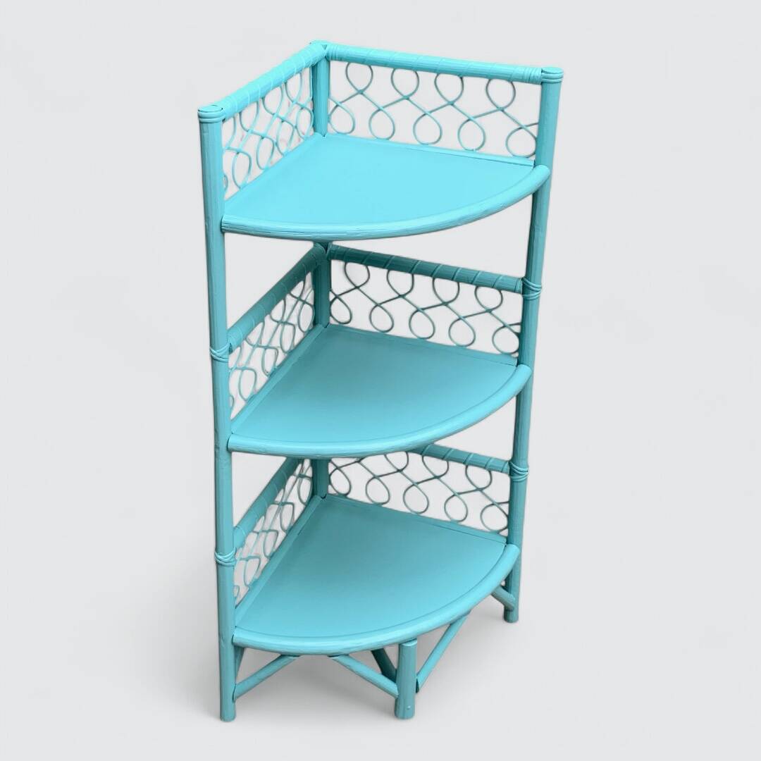Vintage turquoise rattan corner shelf 1960