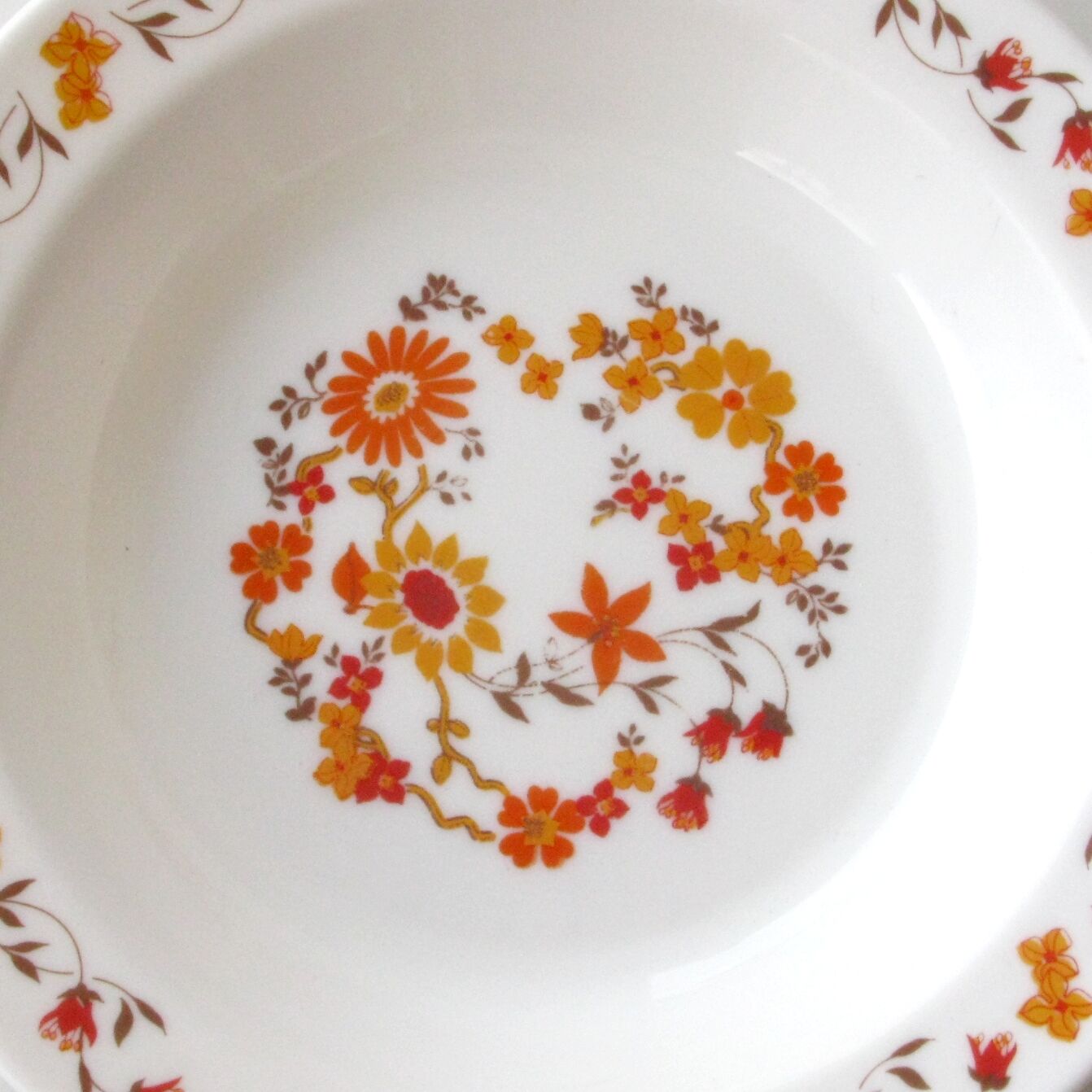 Lot 5 arcopal hollow plates -decorated with orange flowers