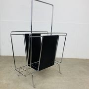 Chrome and black leather magazine rack, 1970s.