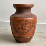 Vintage brown ceramic German vase, Mid Century terracotta pottery