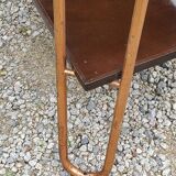 Vintage double wooden side table with copper base from the 50s