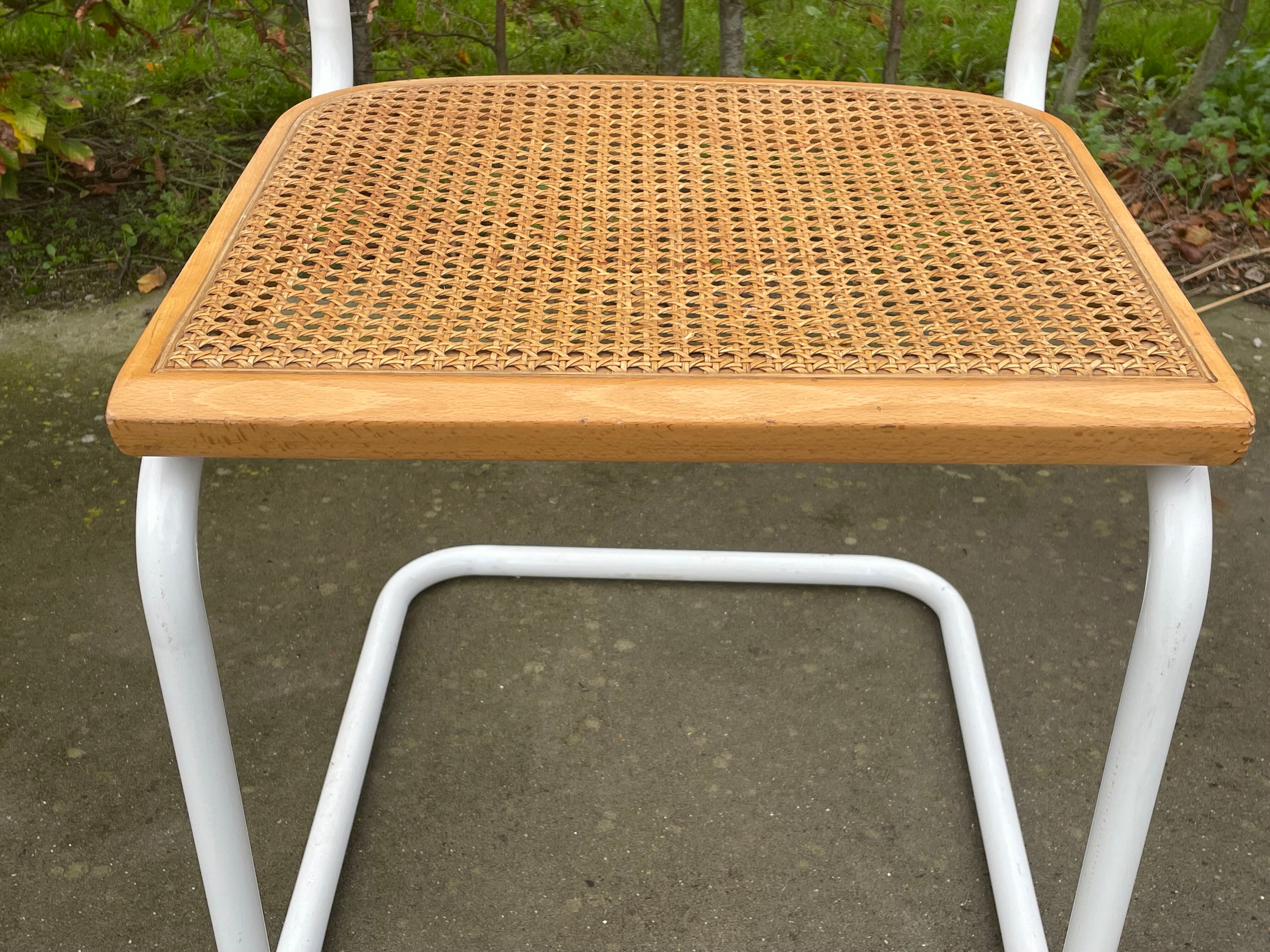 Cesca chair b32 model in white and wood by Marcel Breuer