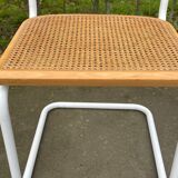 Chaise Cesca modèle b32 en blanc et bois par Marcel Breuer