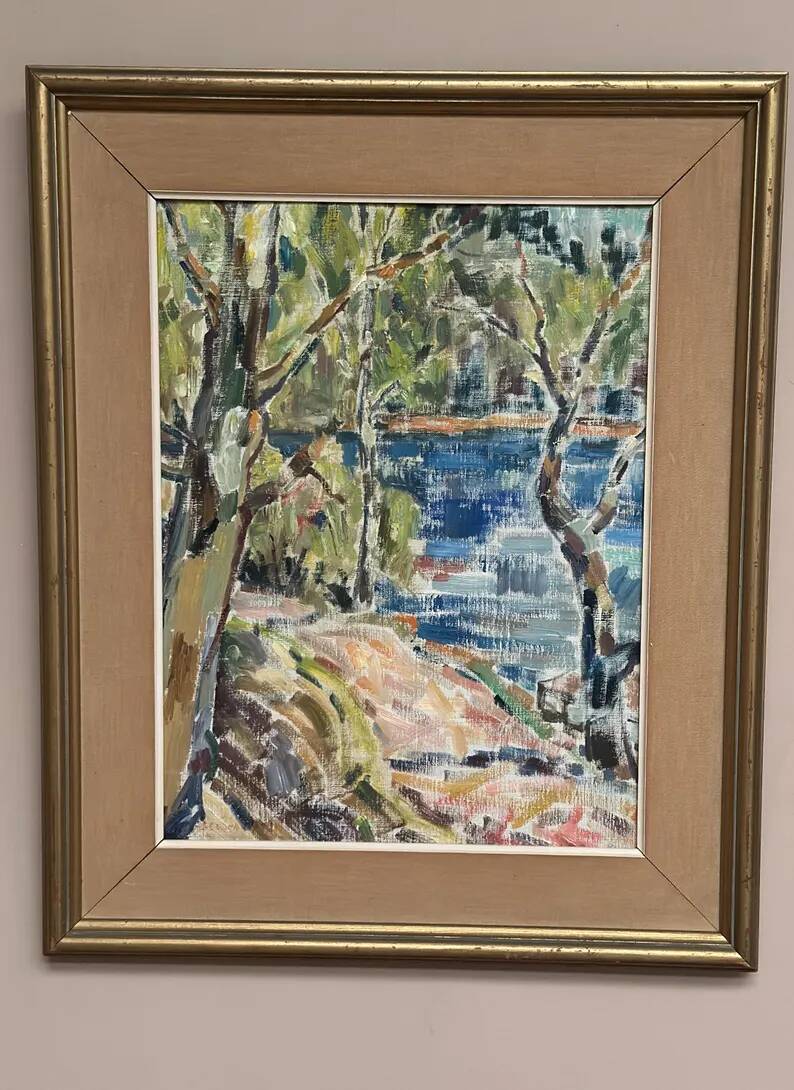Original Swedish Oil on Canvas - "Natural Landscape" - Signed - Vintage and Framed - 68 × 56 cm
