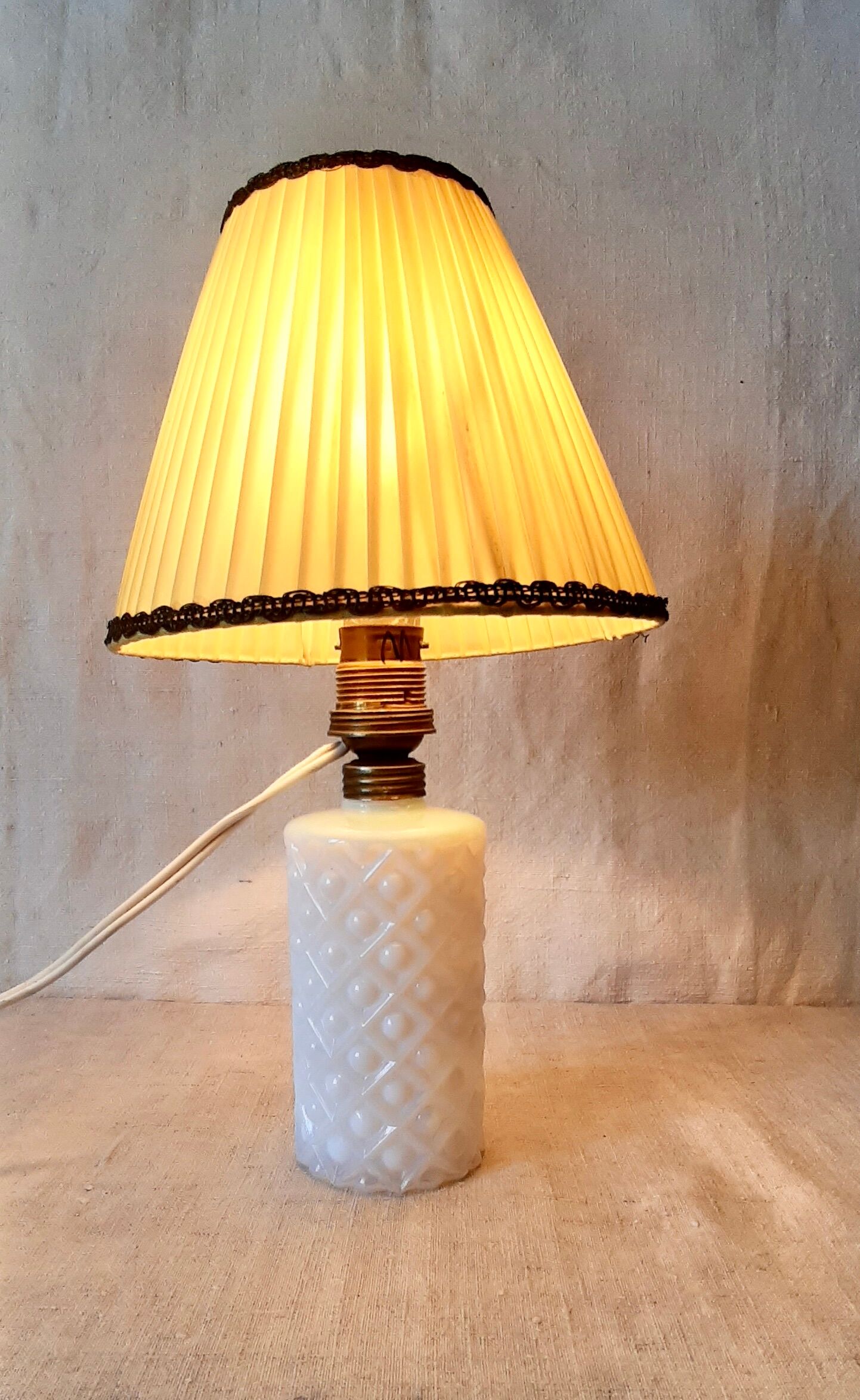 small bedside lamp bottle in bluish white opaline