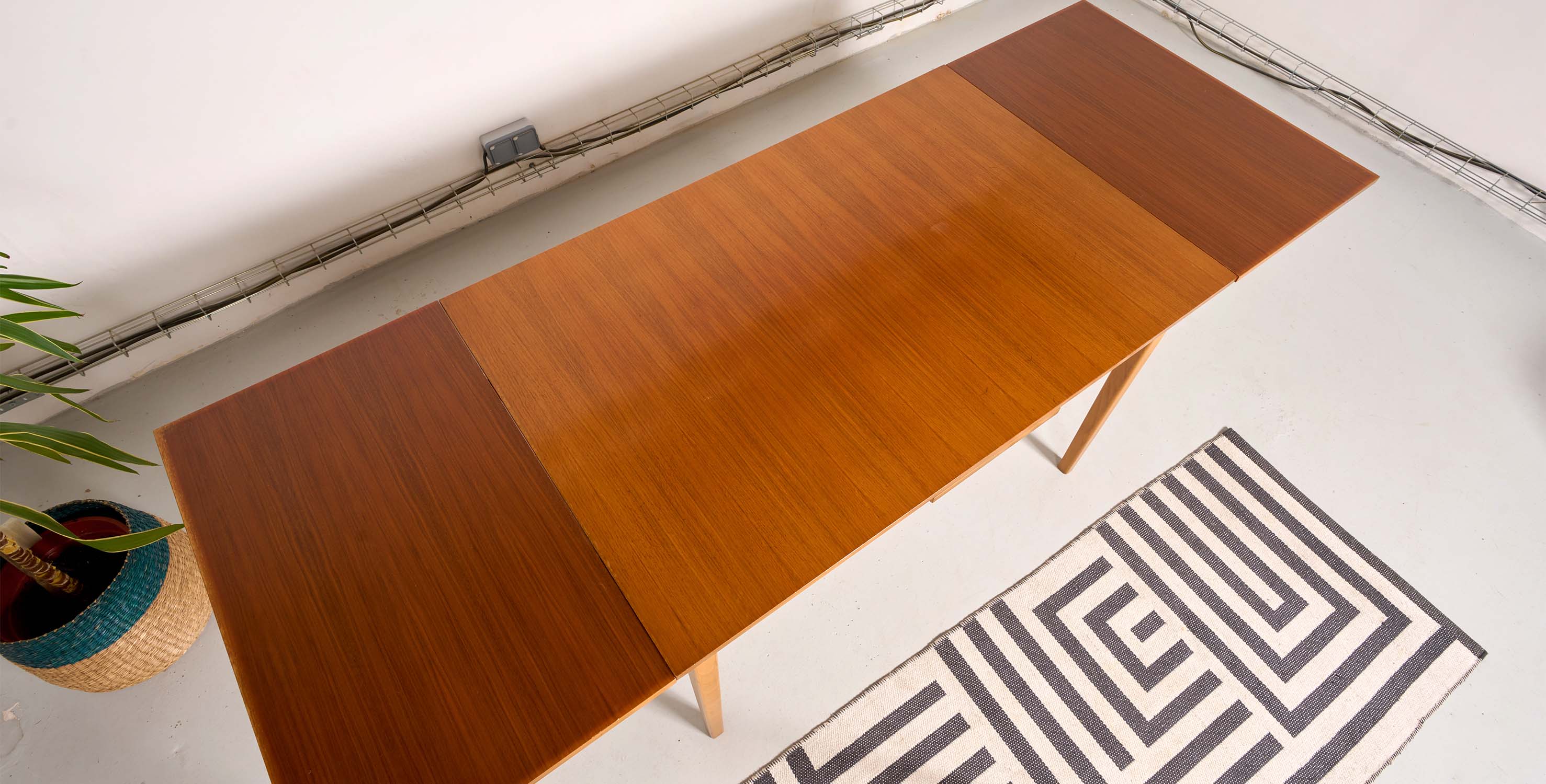 Vintage Scandinavian style dining table, side extensions