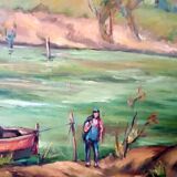 Tuscan landscape painting oil on panel signed