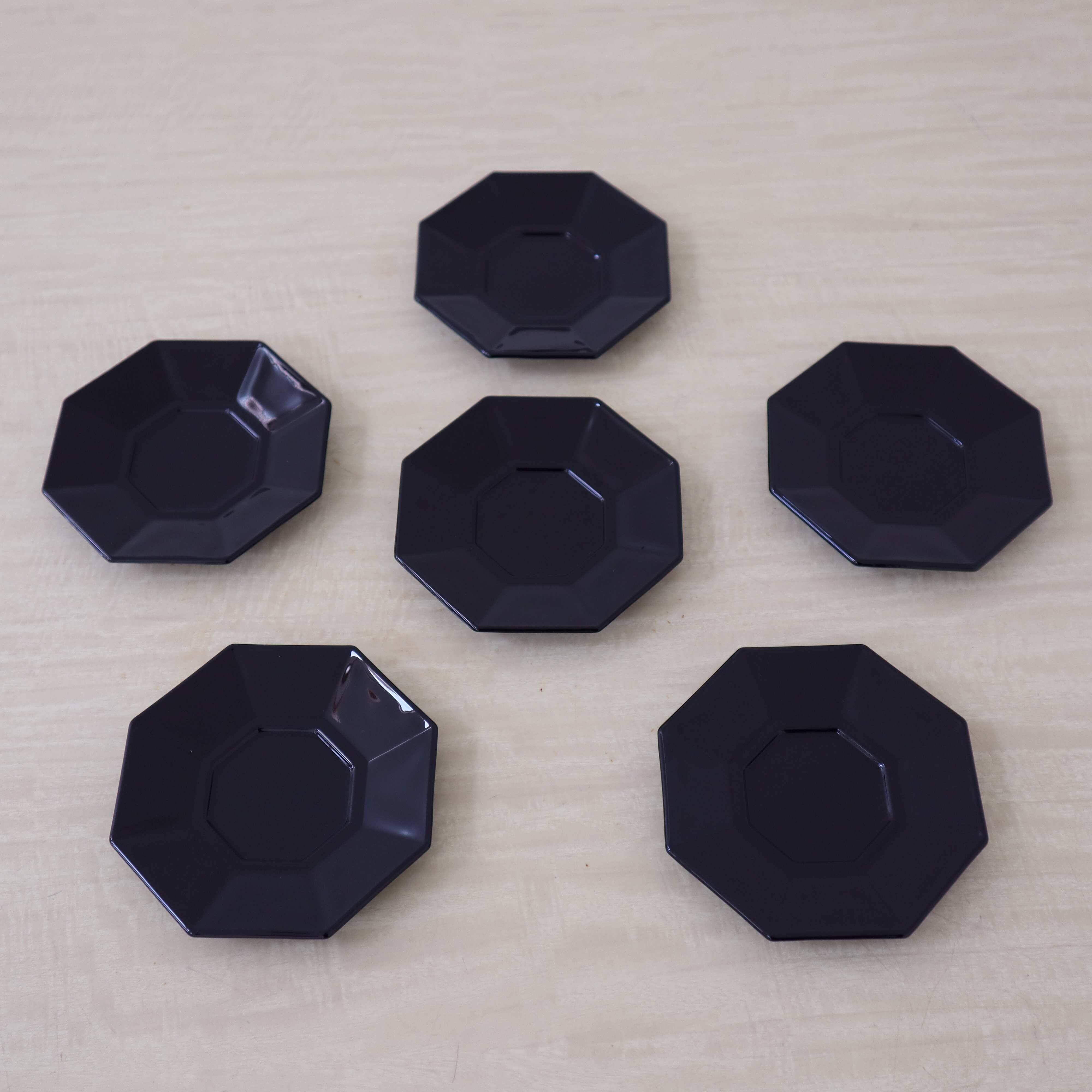 6 "Octime" black Arcoroc saucers