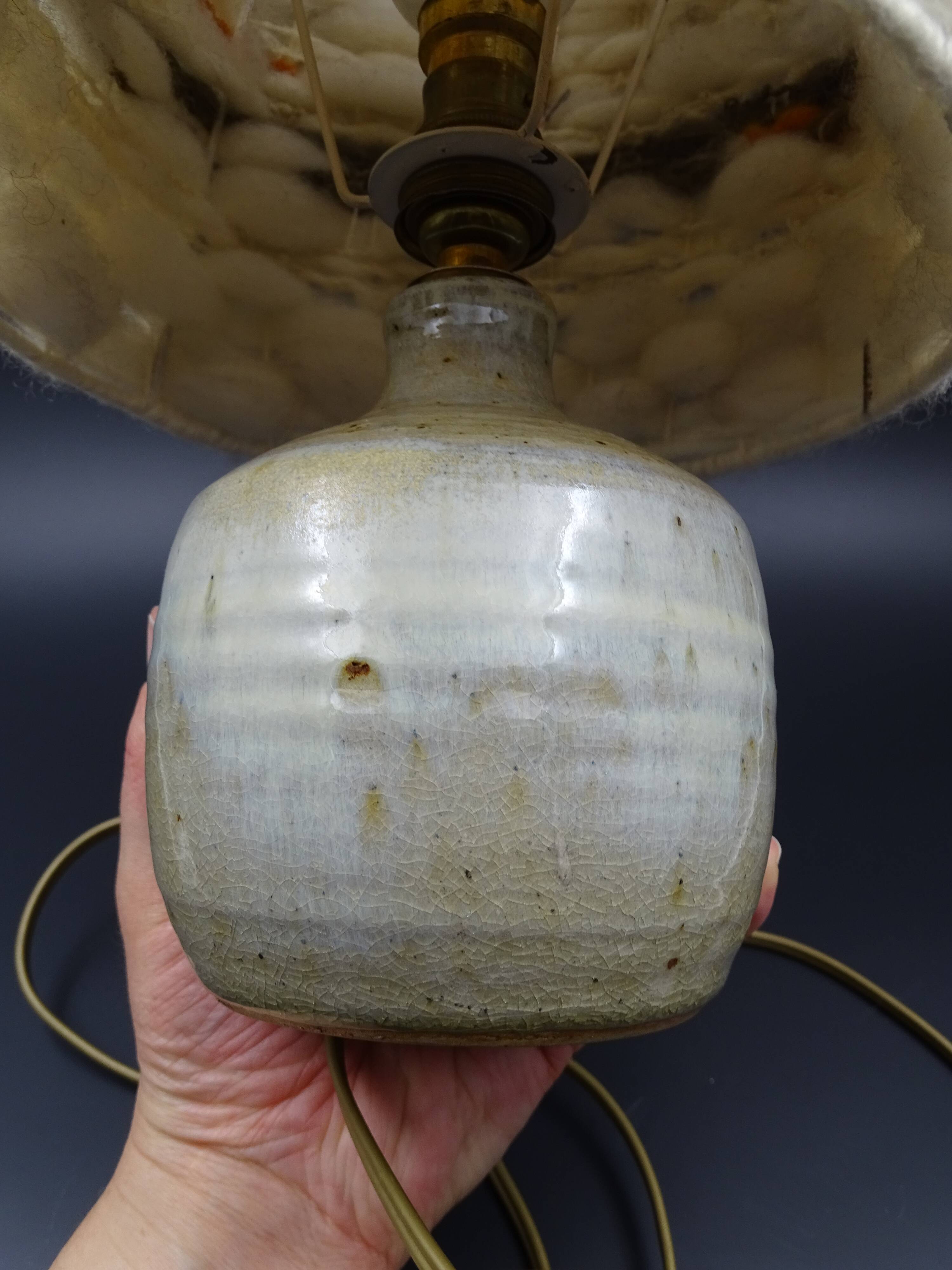 Pair of bedside lamps in stoneware and wool lampshades - Vintage around 1970