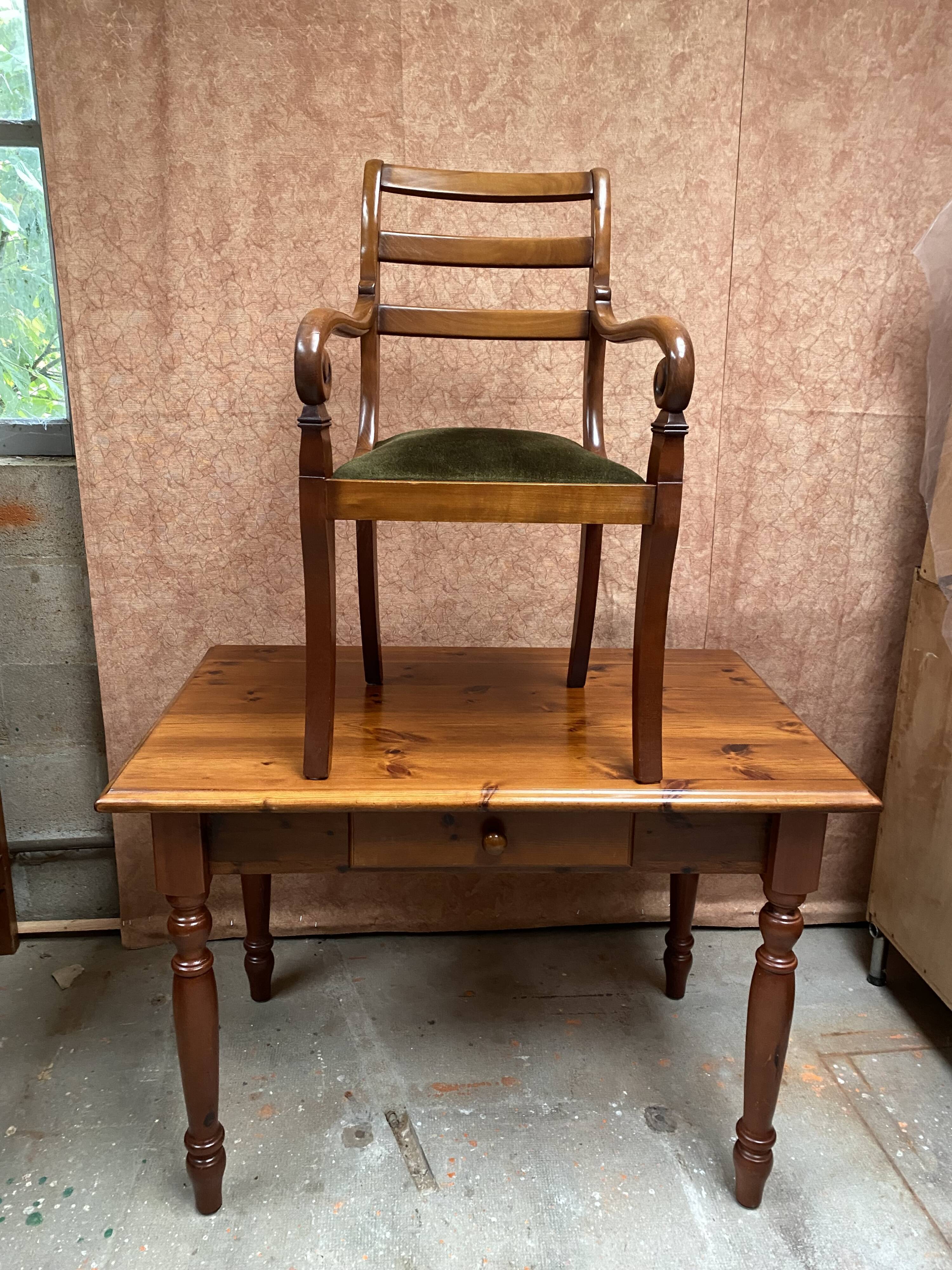 Wood and green velvet office chair