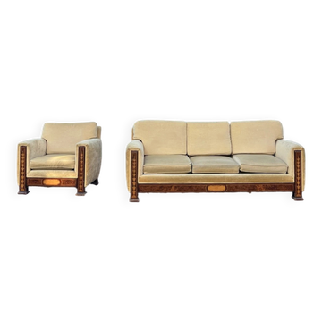 Canapé et fauteuil Art Déco à décor marqueté, vers 1930