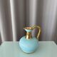 Vintage A. Bayer Belgium Turquoise Crackle Ceramic Jug with Gold