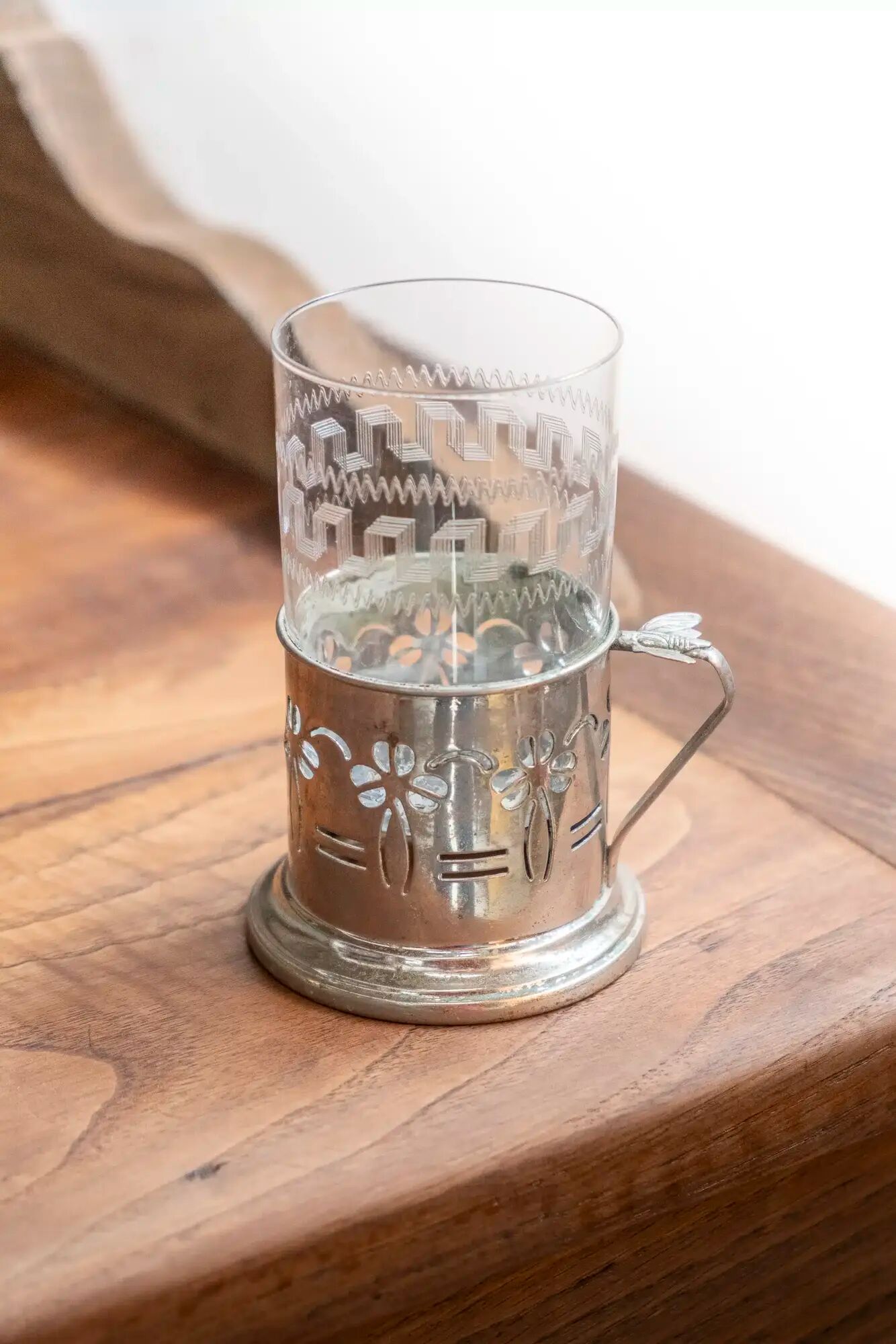 Glass and metal grog mug "Muguette"