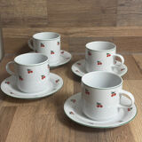 Set of 4 large cherry porcelain cups and saucers.
