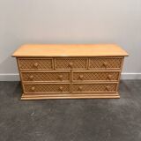 Oak & faux rattan-front dresser - Chest of drawers by Maugrion for Roche Bobois