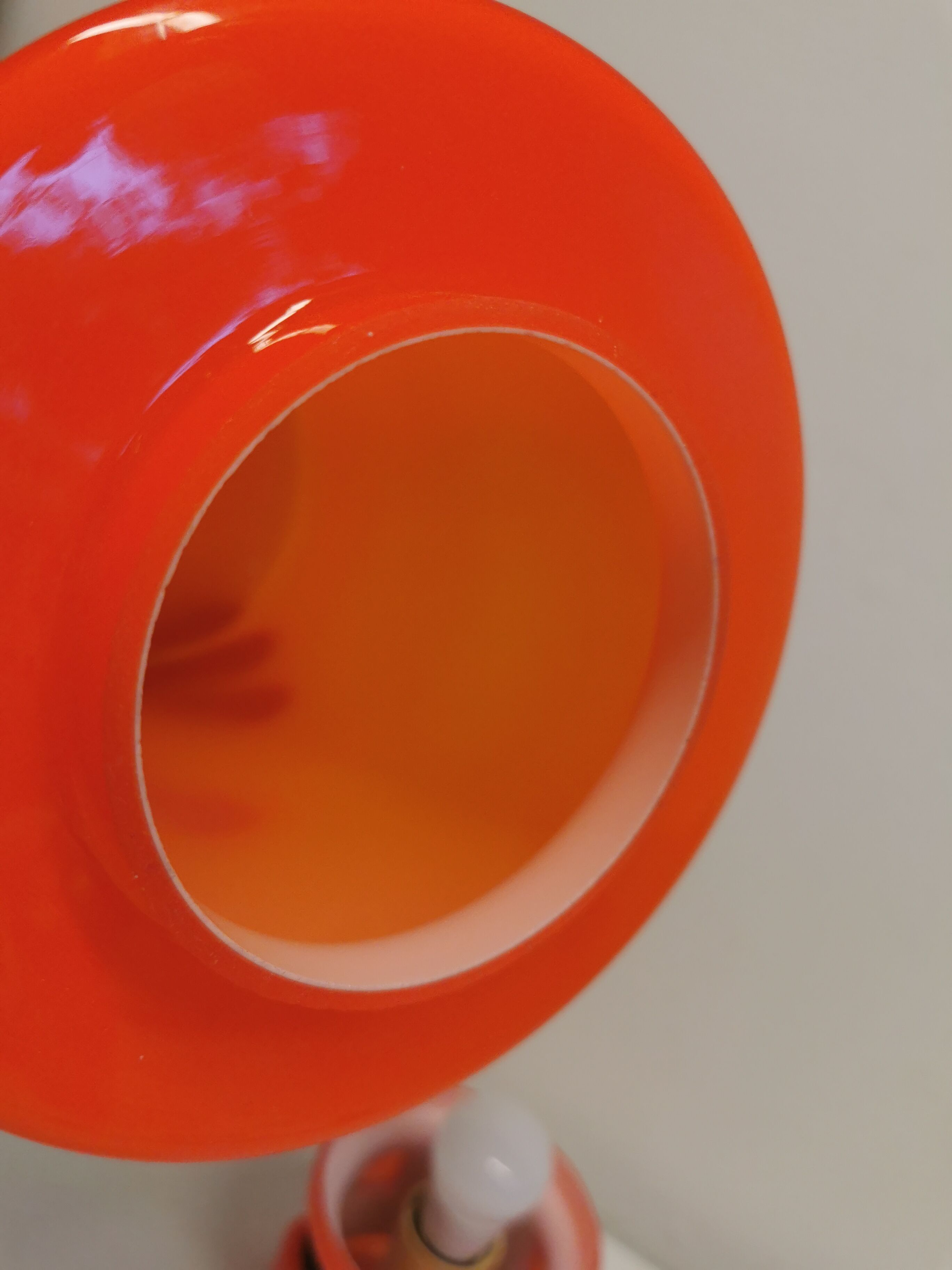 Table lamp, made in red double layer glass with metal details. estimated from the 1960s