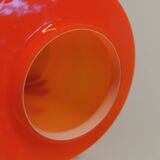 Table lamp, made in red double layer glass with metal details. estimated from the 1960s