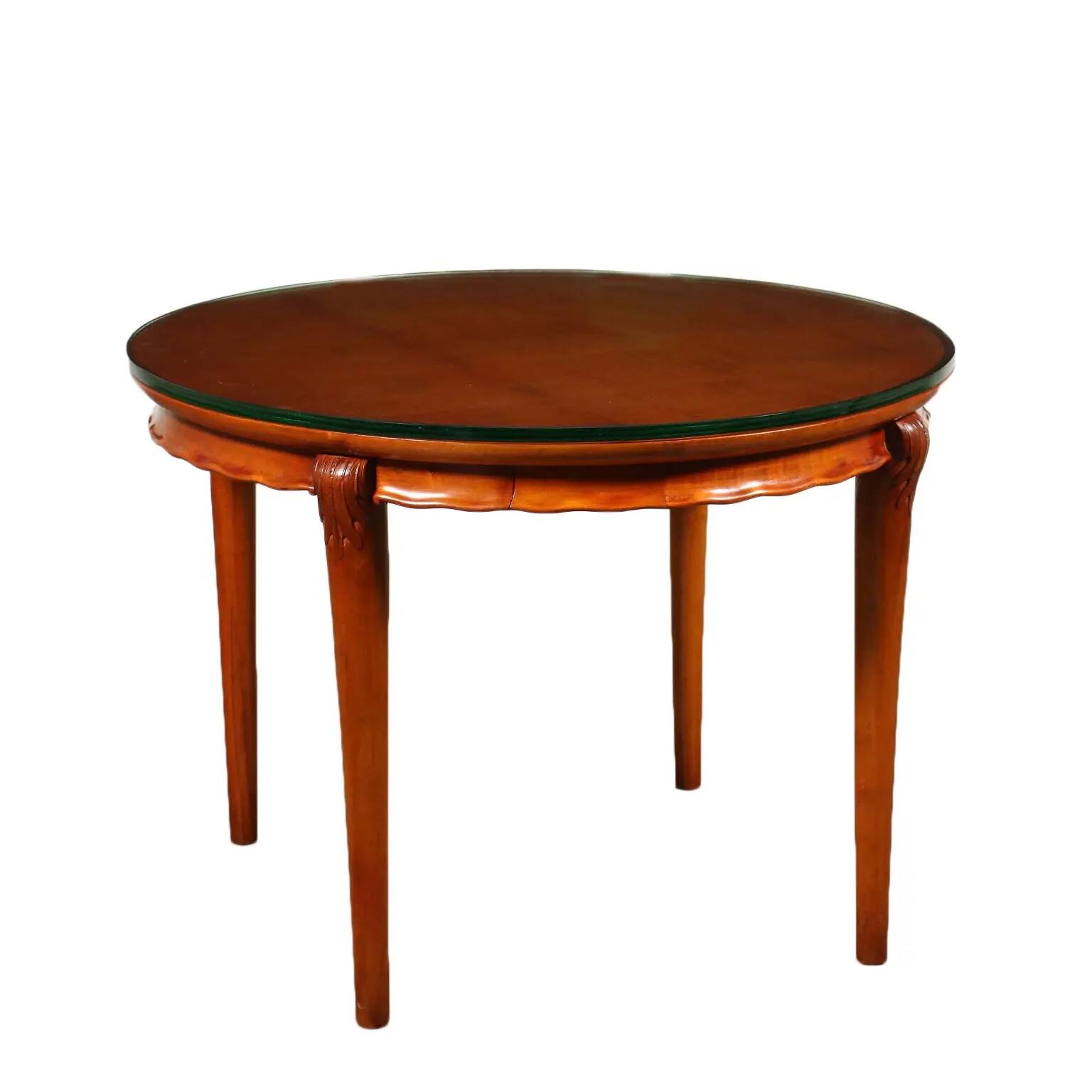 Table in solid beech, mahogany veneer and glass, Italy, 1950s.