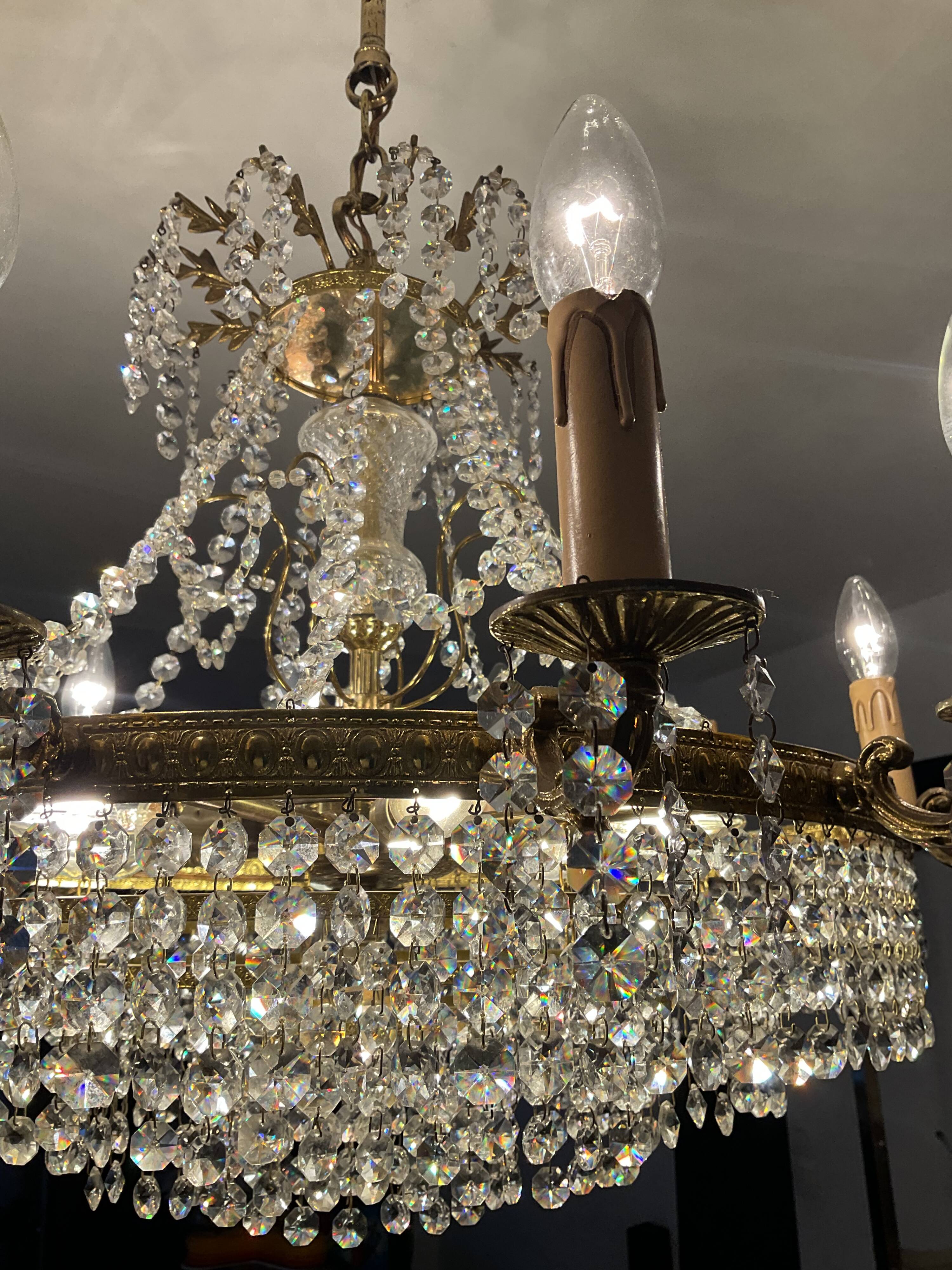 Old cascade chandelier with crystal pendants 19 lights