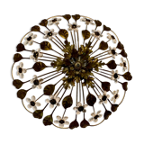 Italian gold gilded tole crystal flower flush mount, 1960s