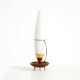 Large 1950s table lamp made of brass and teak, with a frosted glass shade