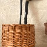 Woven wicker basket, vintage rod holder