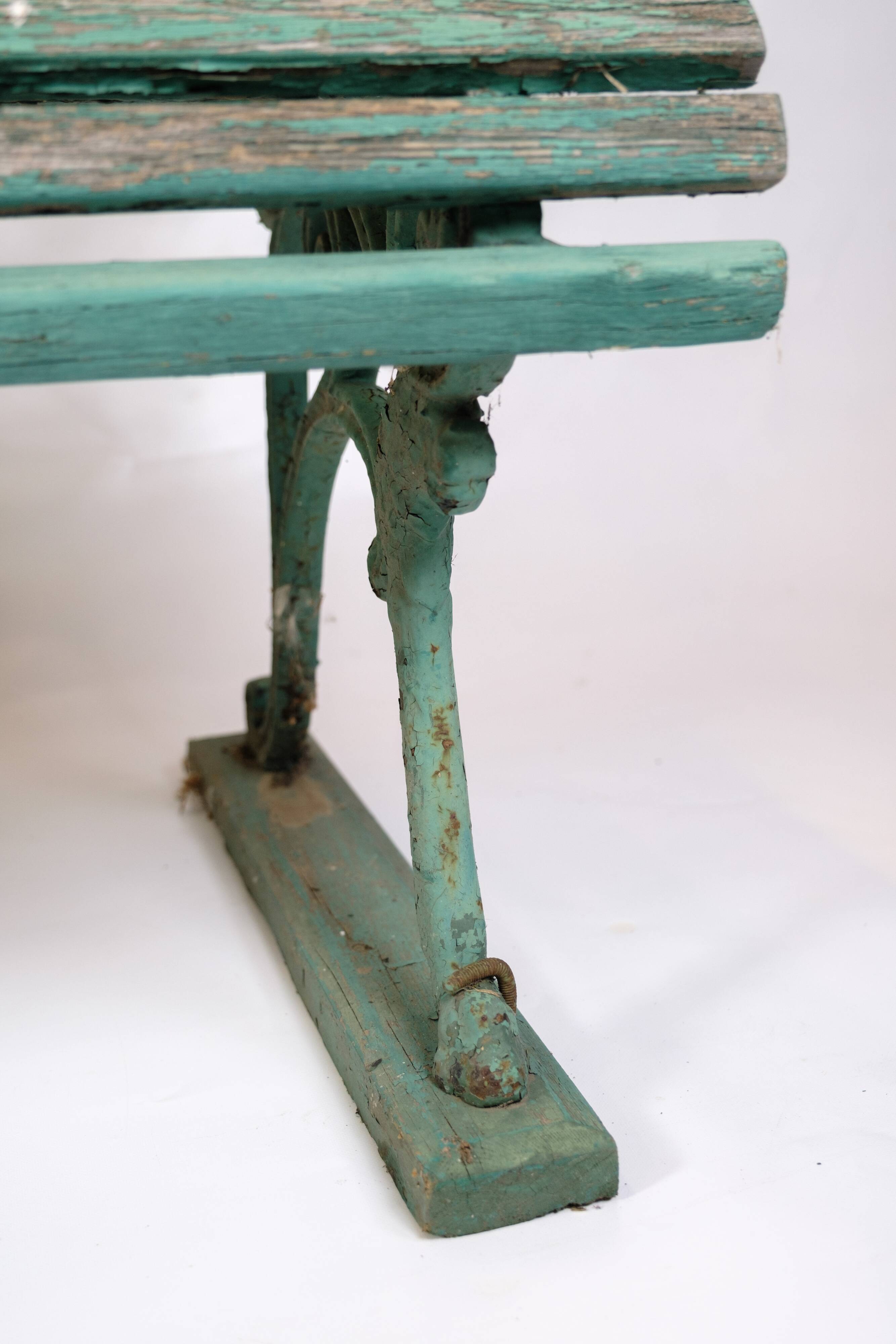 Antique French Park Benches Painted In Greenish Color From 1930s