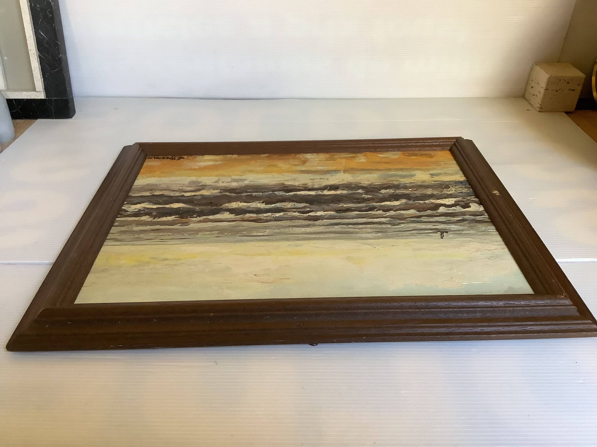 Signed marine painting on hardboard