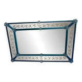 Stylish Modern Venetian Blue Mirror with Hand-Carved Murano Glass Frame