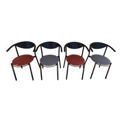 4  Chaises de style gondole structure métallique cossus et simili cuir
