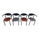 4  Chaises de style gondole structure métallique cossus et simili cuir