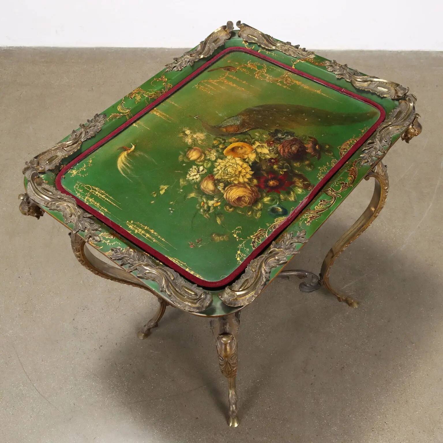 Table basse ancienne Middle Victorian en bronze et papier mâché, Angleterre, XIX Century