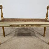 Banquette en Bois Doré et Gris-Vert, style Directoire – Fin XIXe