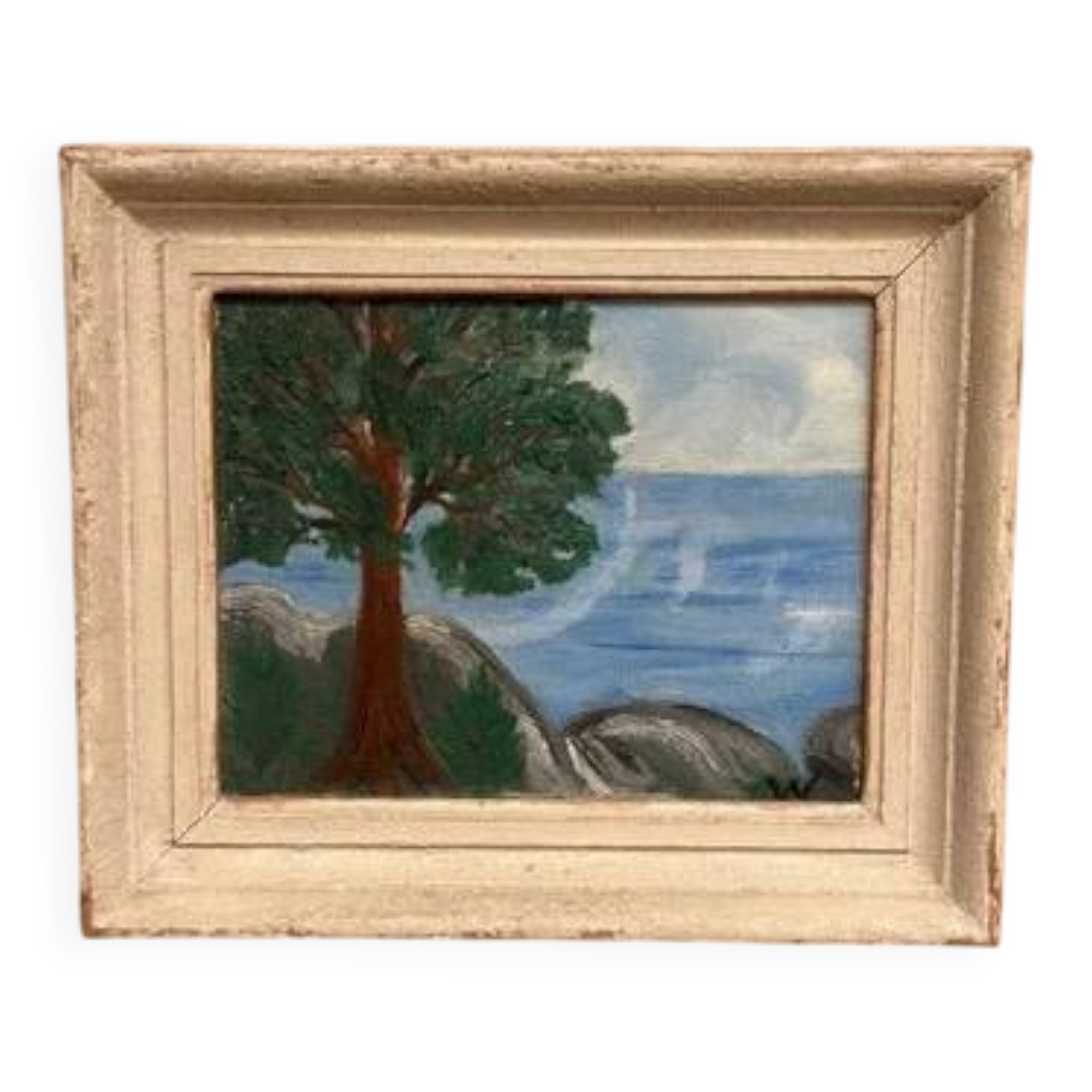 Mid-Century Oil on Panel “Tree” by Unknown, Vintage & Framed 34 × 29 cm