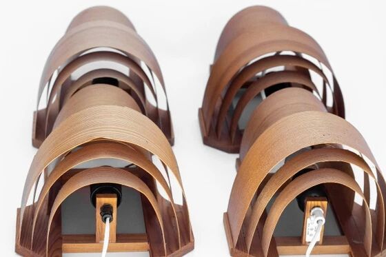 Four wall sconces in pine veneer model 4408 by Translandia - Denmark 1970s.