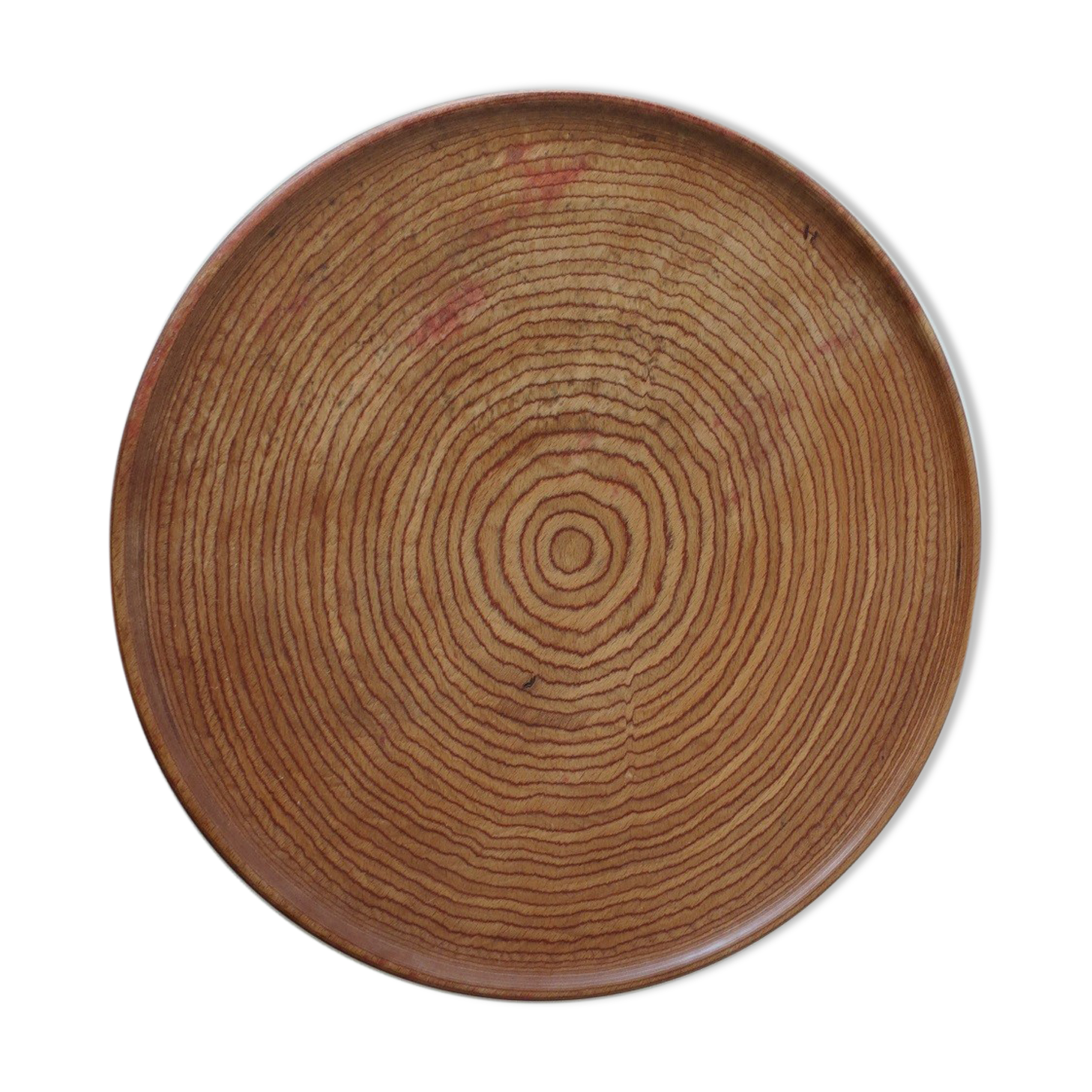 1950s wooden circular flat bowl plate pink beech