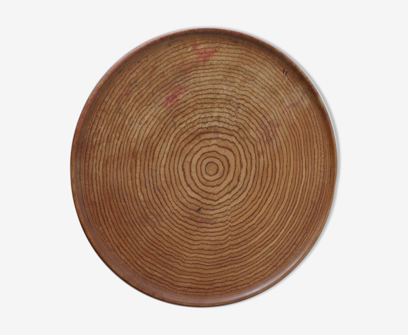 Assiette plate circulaire en bois des années 1950 en hêtre rose