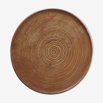1950s wooden circular flat bowl plate pink beech